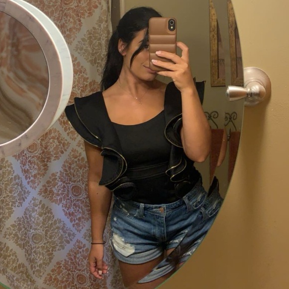 Black Ruffle Zipper Top - Picture 4 of 4